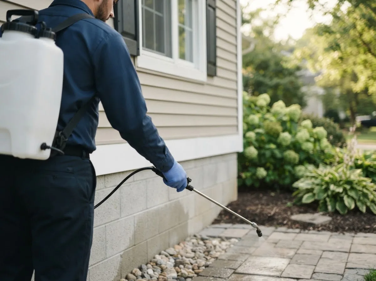 Pest control technician inspecting a home in Califon, NJ